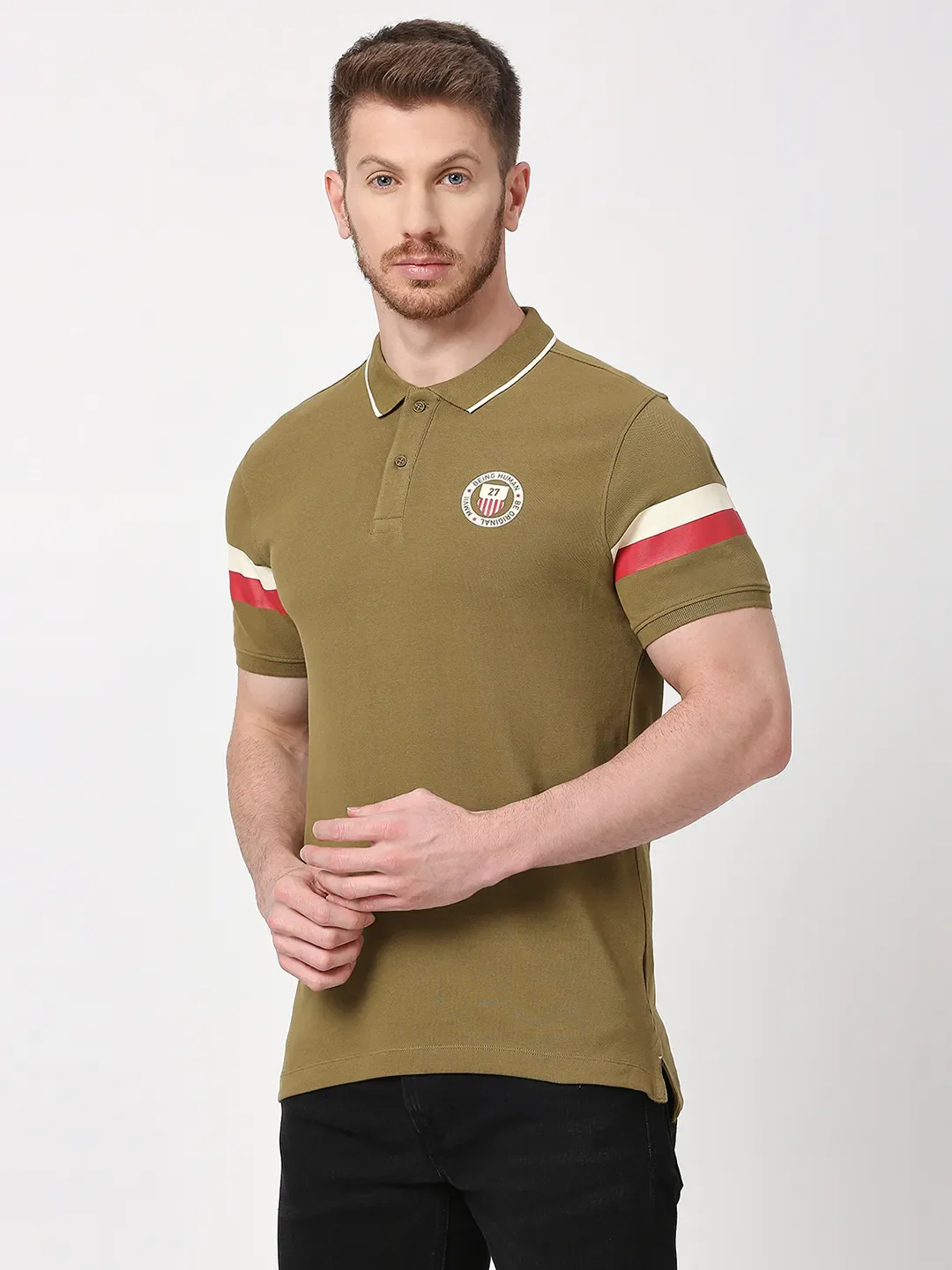 Green Regular Fit Men's Polo T-Shirt by Being Human Clothing - Image 2