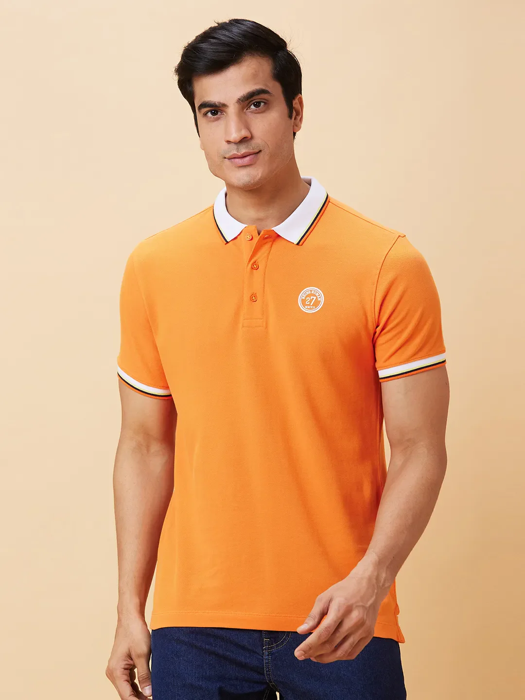 Orange Regular Fit Men's Polo T-Shirt by Being Human Clothing - Image 6