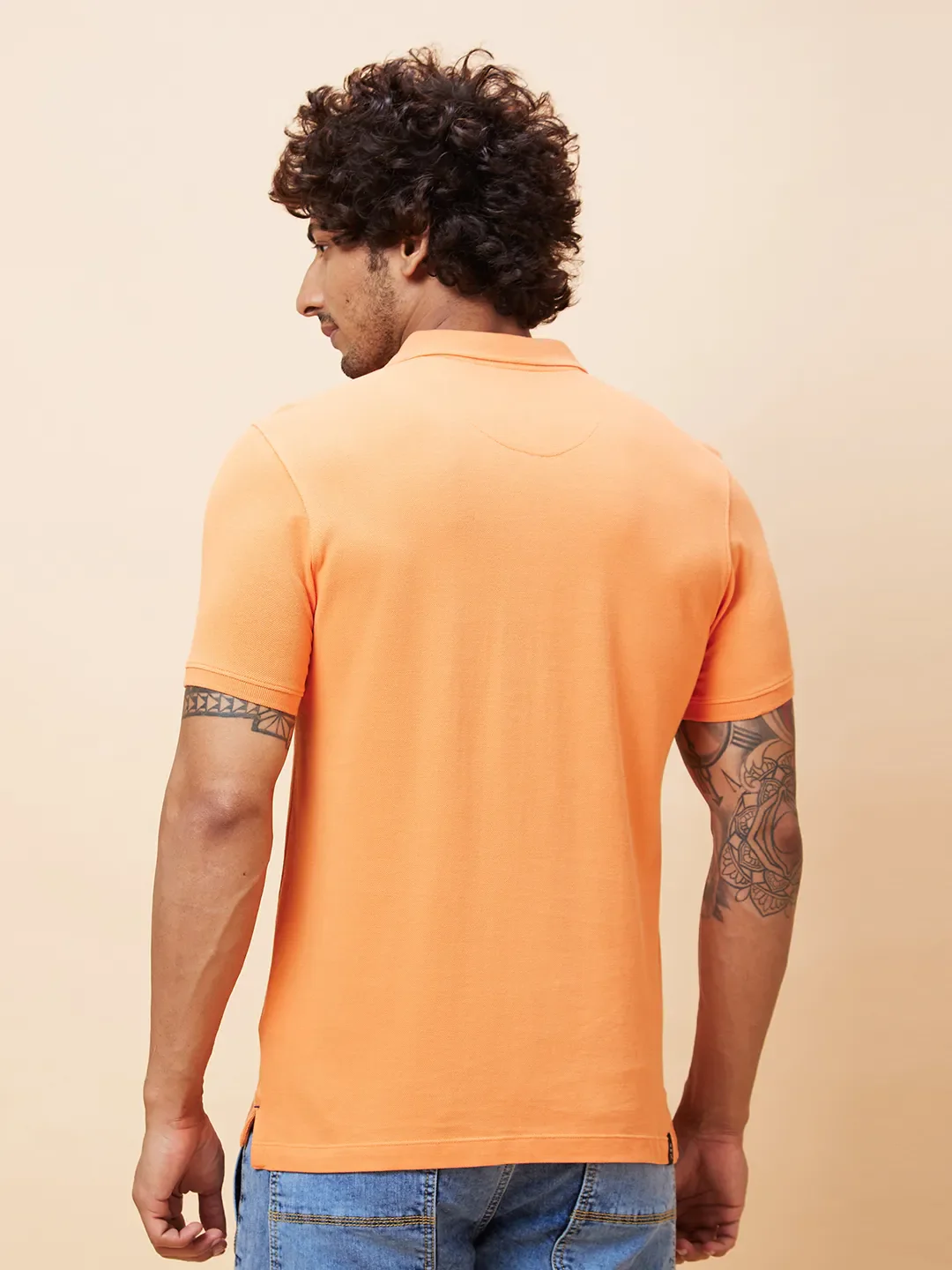 Orange Regular Fit Men's Polo T-Shirt by Being Human Clothing - Image 3