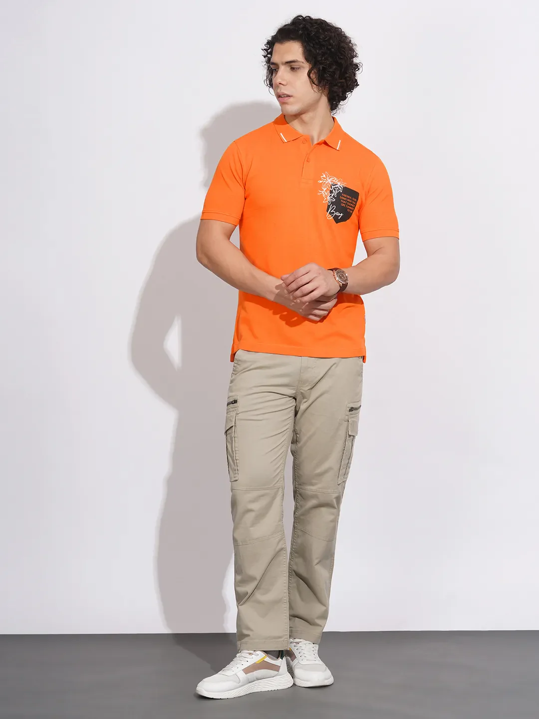 Orange Regular Fit Men's Polo T-Shirt by Being Human Clothing - Image 4