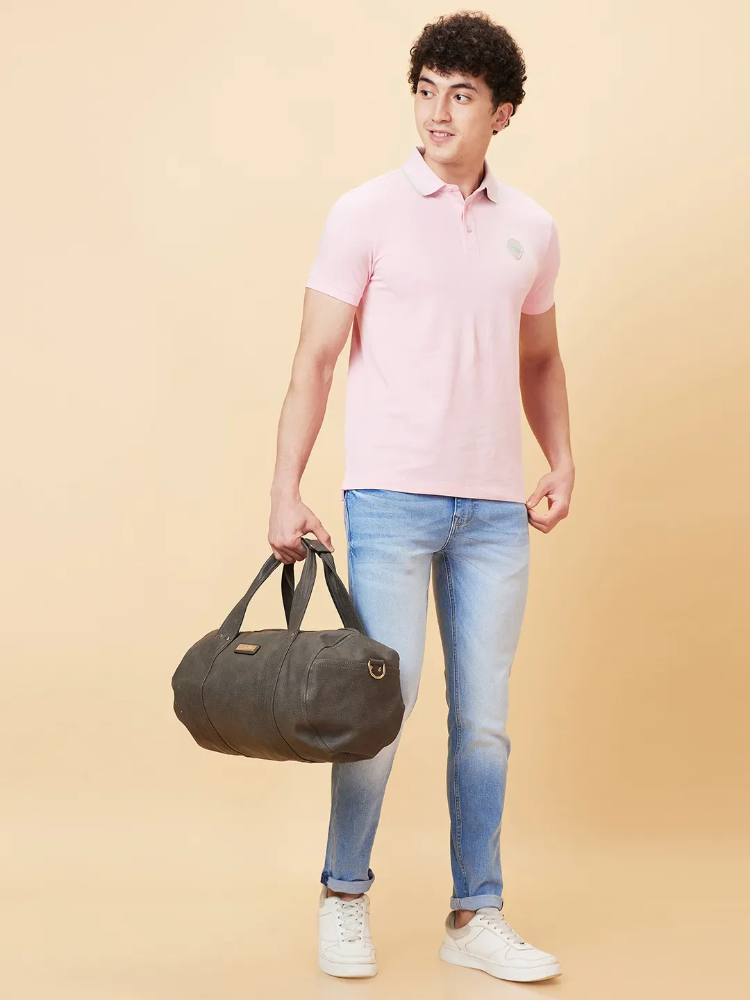 Pink Regular Fit Men's Polo T-Shirt by Being Human Clothing - Image 2