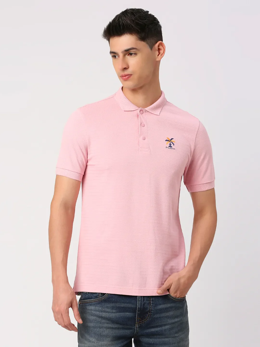 Pink Regular Fit Men's Polo T-Shirt by Being Human Clothing