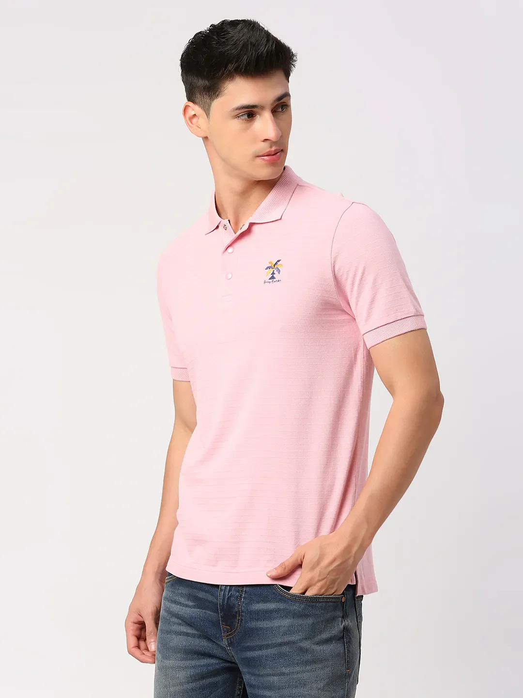Pink Regular Fit Men's Polo T-Shirt by Being Human Clothing - Image 2