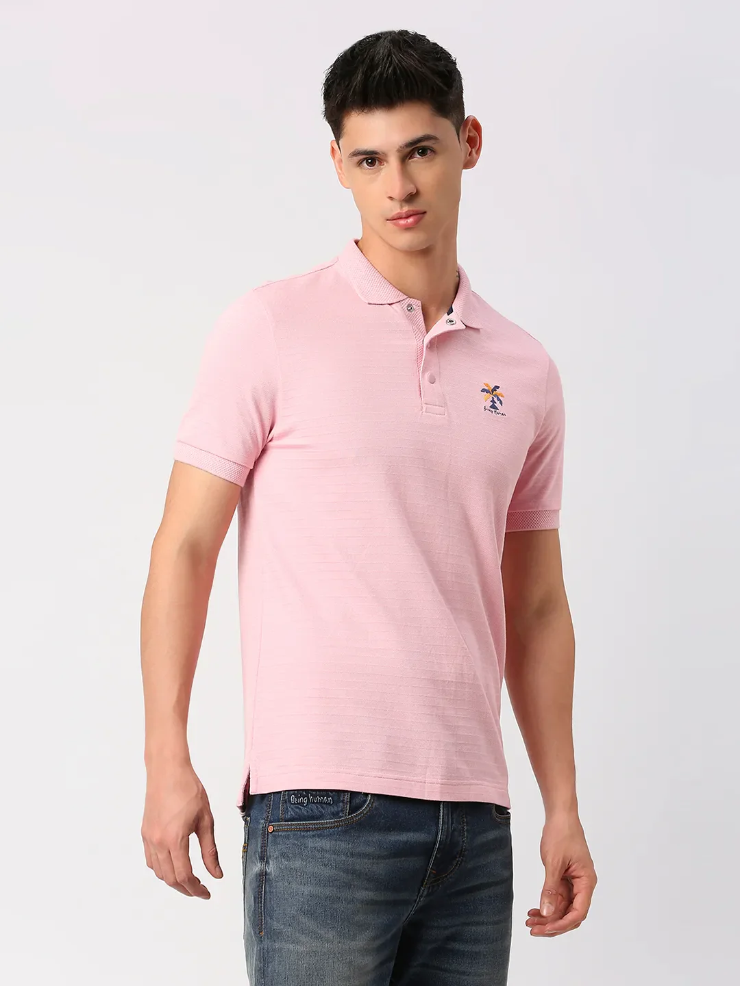 Pink Regular Fit Men's Polo T-Shirt by Being Human Clothing - Image 3