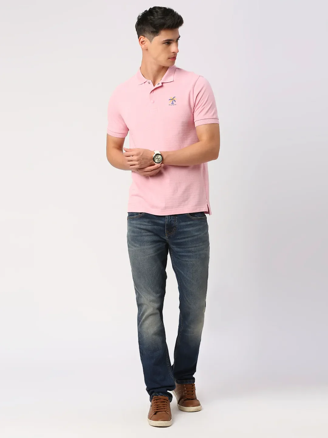 Pink Regular Fit Men's Polo T-Shirt by Being Human Clothing - Image 6