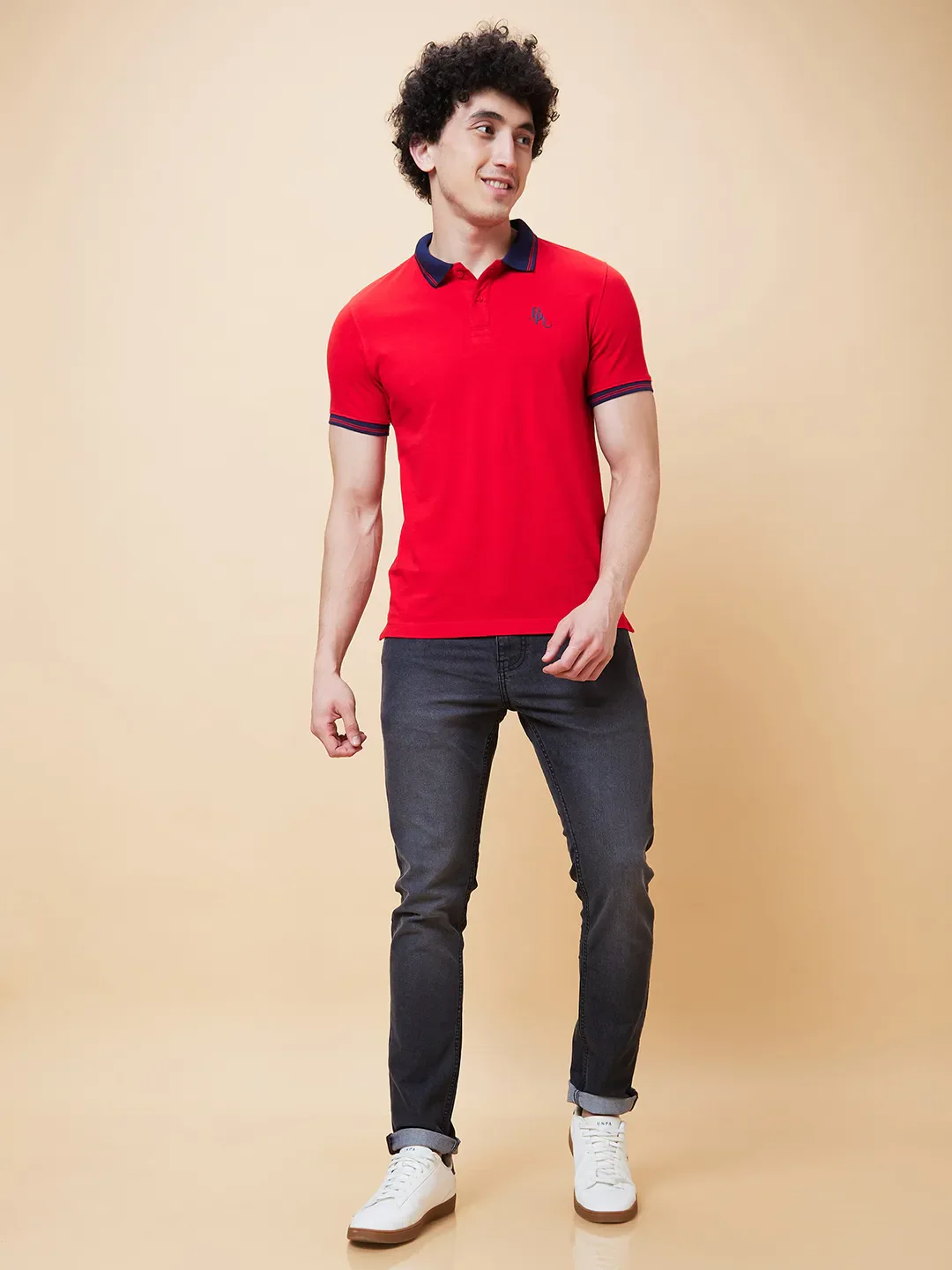 Red Regular Fit Men's Polo T-Shirt by Being Human Clothing