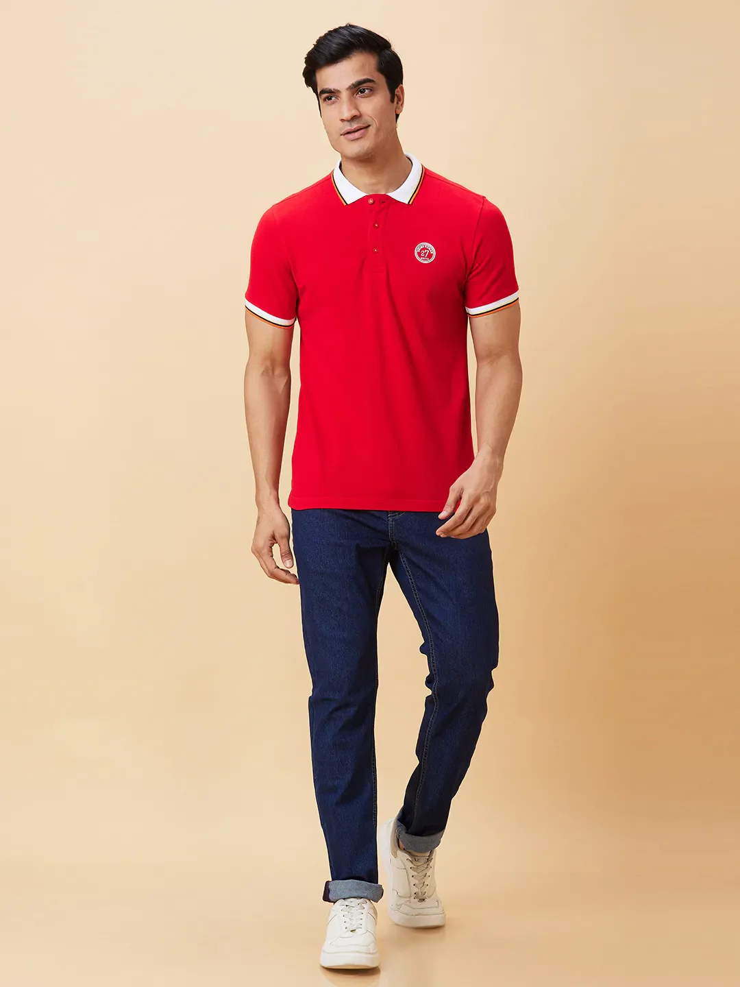 Red Regular Fit Men's Polo T-Shirt by Being Human Clothing
