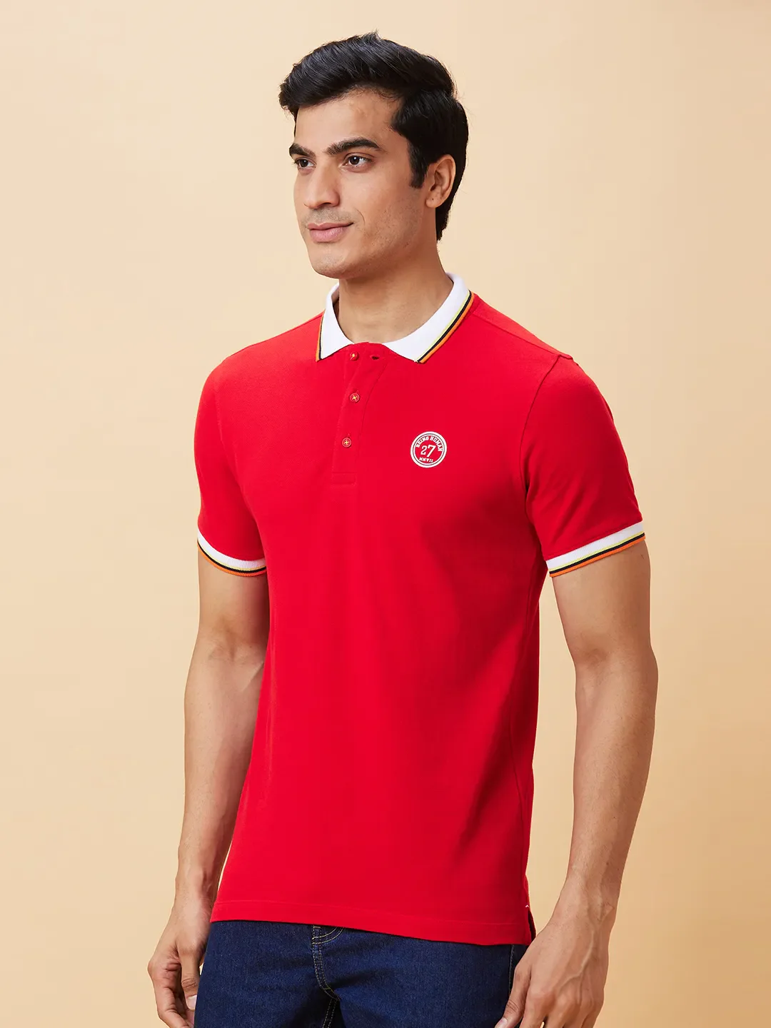 Red Regular Fit Men's Polo T-Shirt by Being Human Clothing - Image 3
