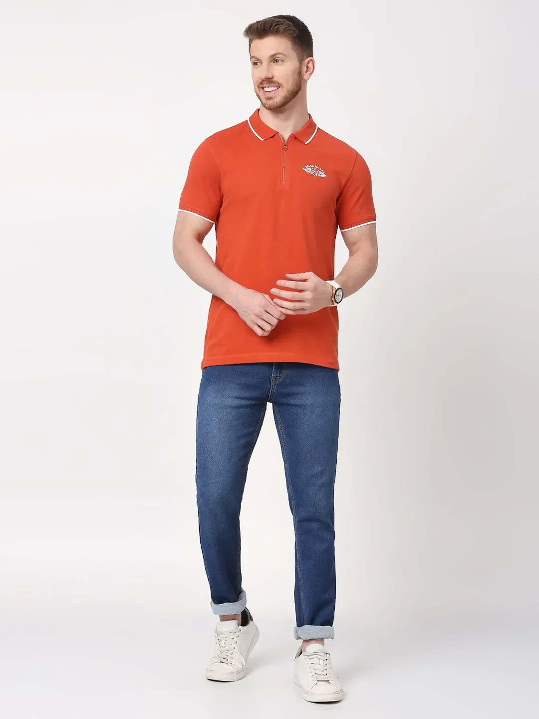 Rust Regular Fit Men's Polo T-Shirt by Being Human Clothing - Image 6