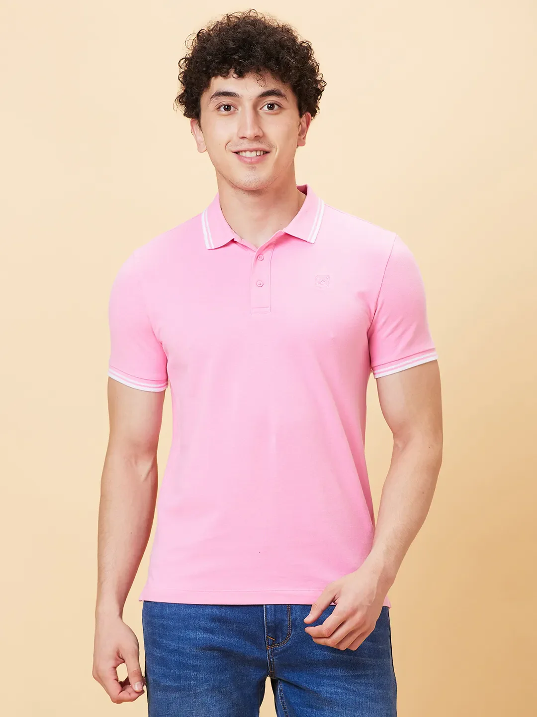 Pink Regular Fit Men's Polo T-shirt by Being Human Clothing