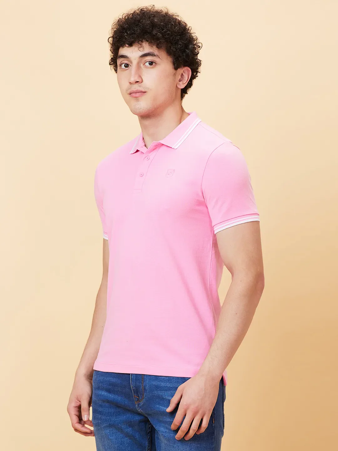 Pink Regular Fit Men's Polo T-shirt by Being Human Clothing - Image 3