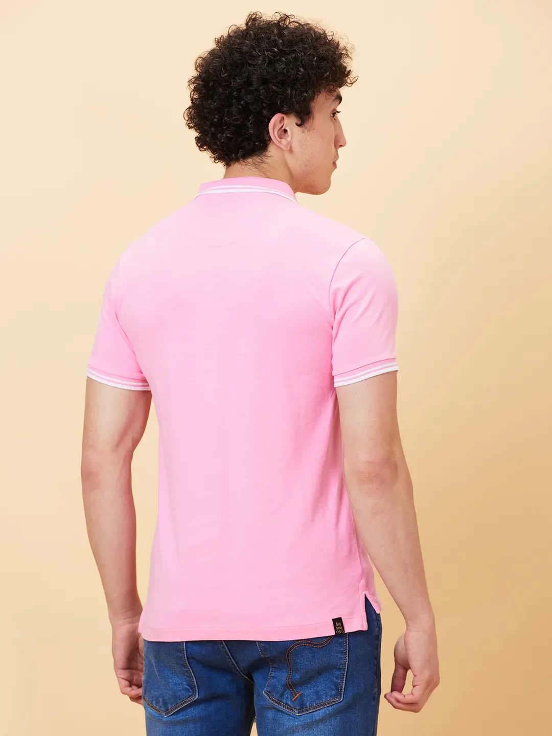 Pink Regular Fit Men's Polo T-shirt by Being Human Clothing - Image 4