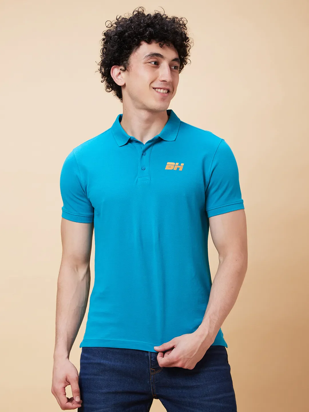 Blue Regular Fit Men's Polo T-Shirt by Being Human Clothing