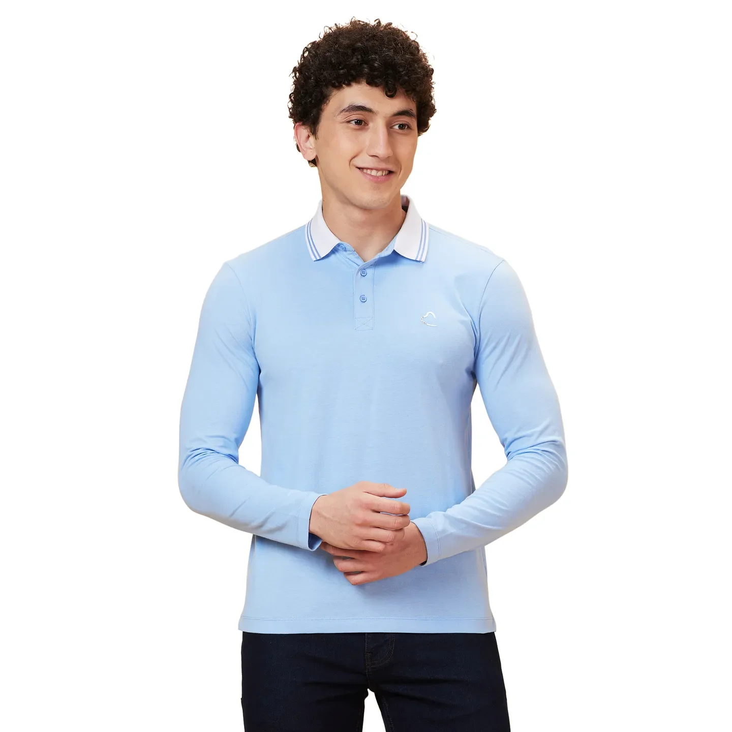 Blue Regular Fit Men's Long Sleeves Polo T-Shirt by Being Human Clothing