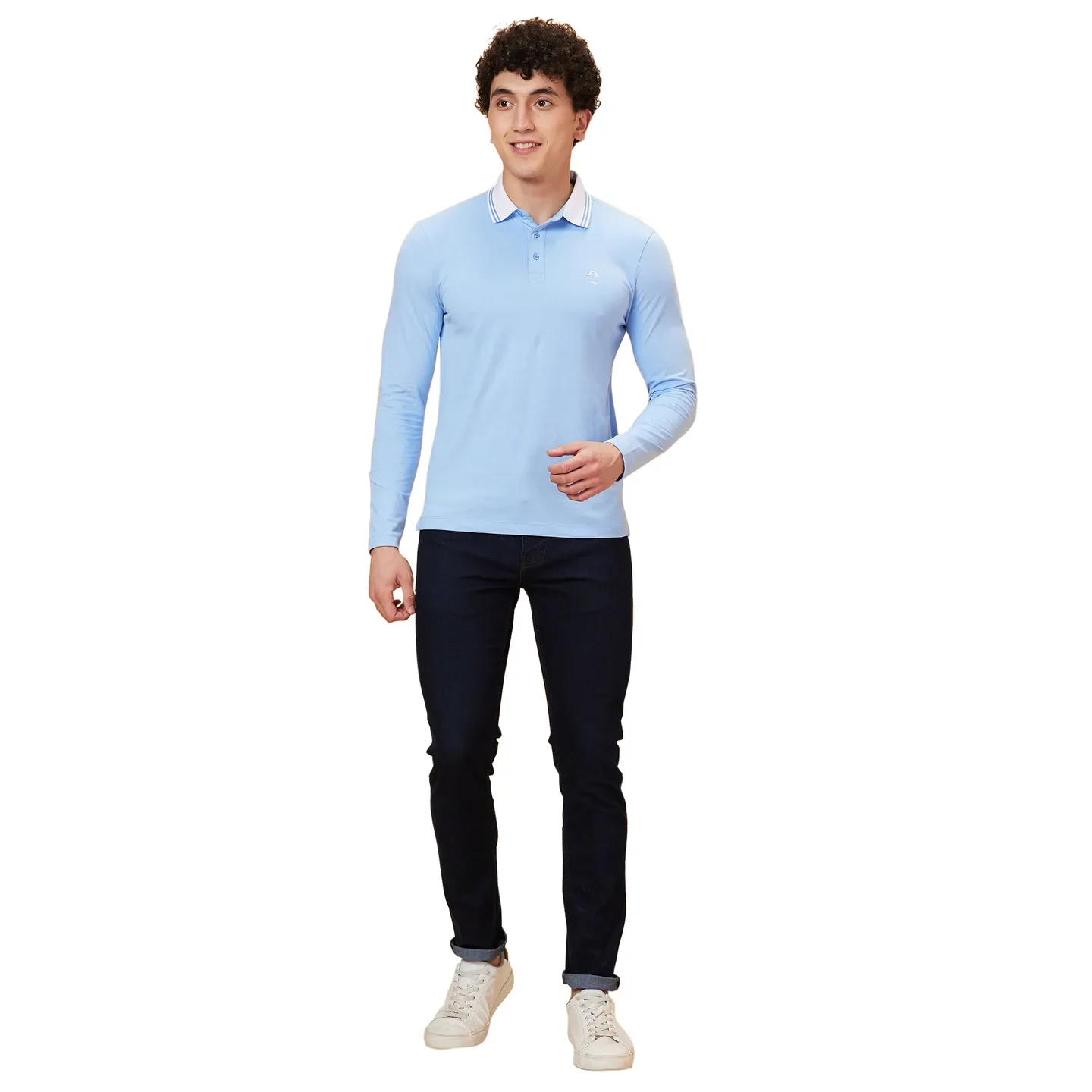 Blue Regular Fit Men's Long Sleeves Polo T-Shirt by Being Human Clothing - Image 2