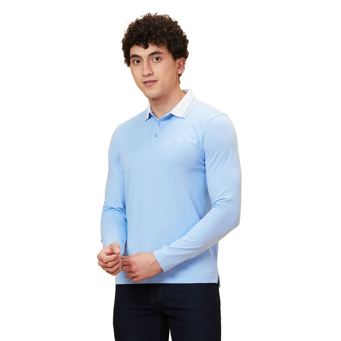 Blue Regular Fit Men's Long Sleeves Polo T-Shirt by Being Human Clothing - Image 4