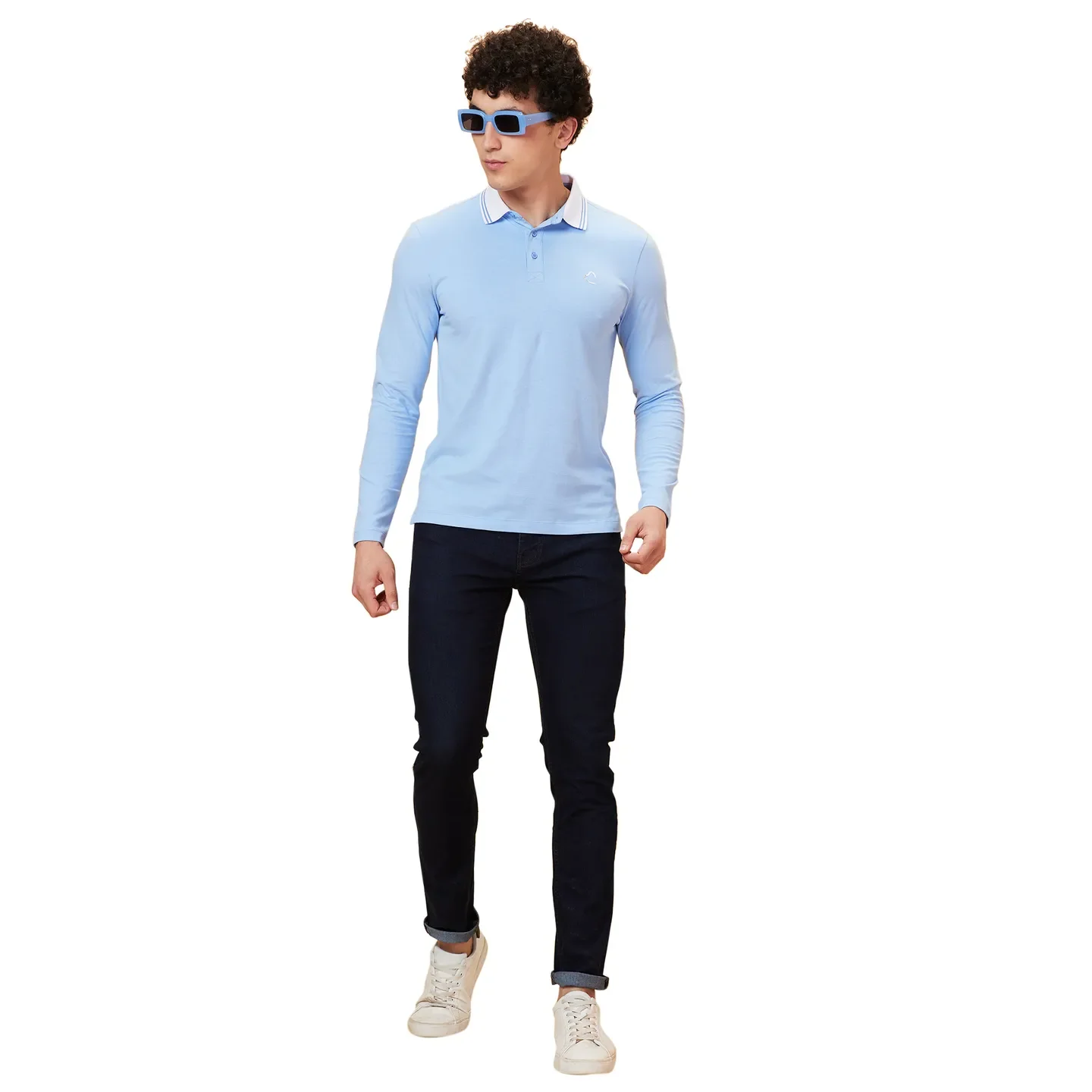 Blue Regular Fit Men's Long Sleeves Polo T-Shirt by Being Human Clothing - Image 6