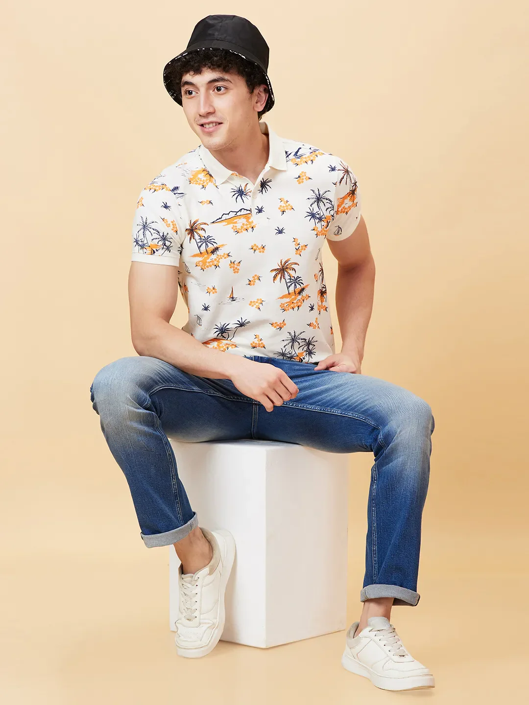 White Regular Fit Men's Polo T-Shirt by Being Human Clothing - Image 2