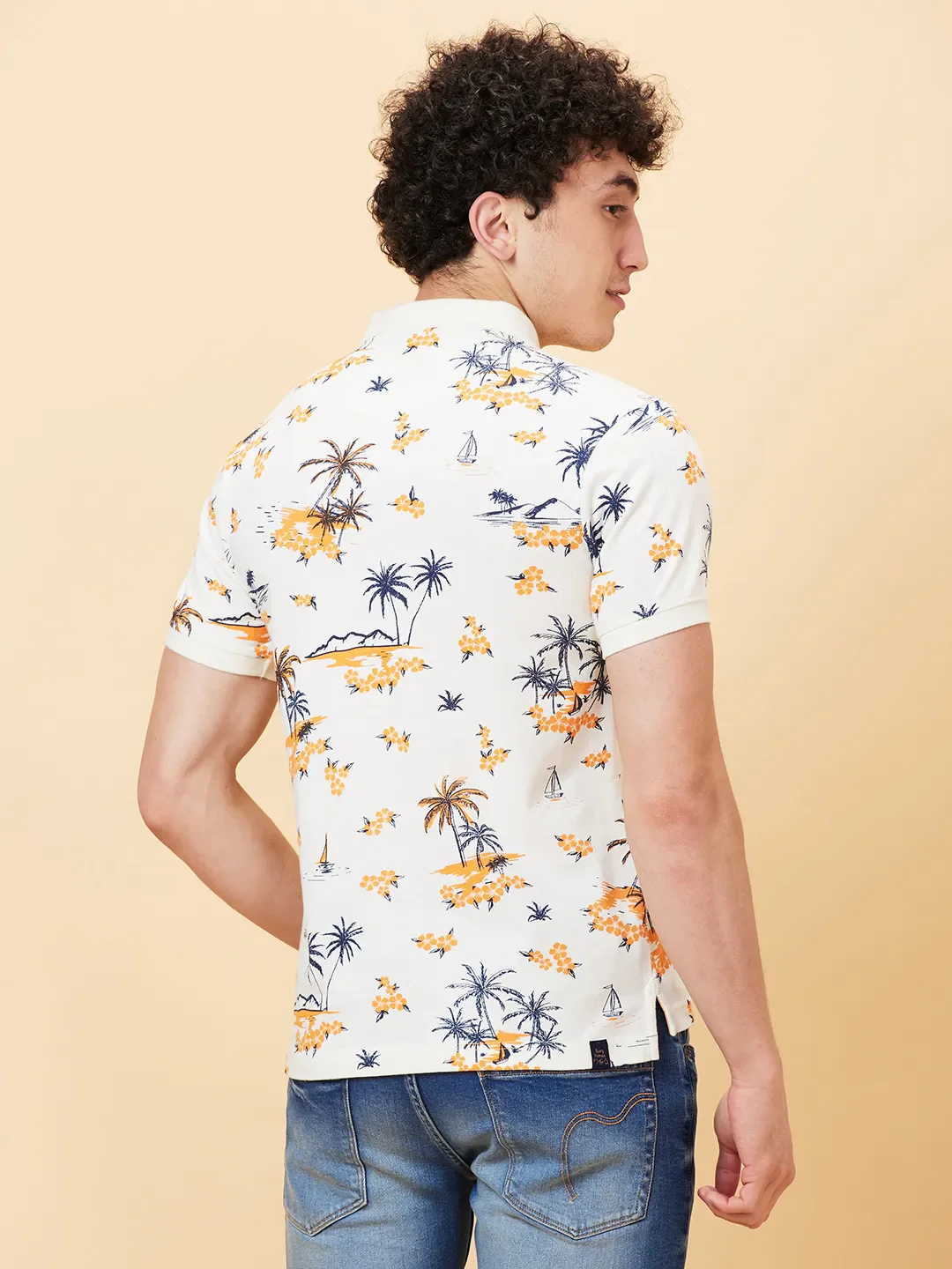 White Regular Fit Men's Polo T-Shirt by Being Human Clothing - Image 4
