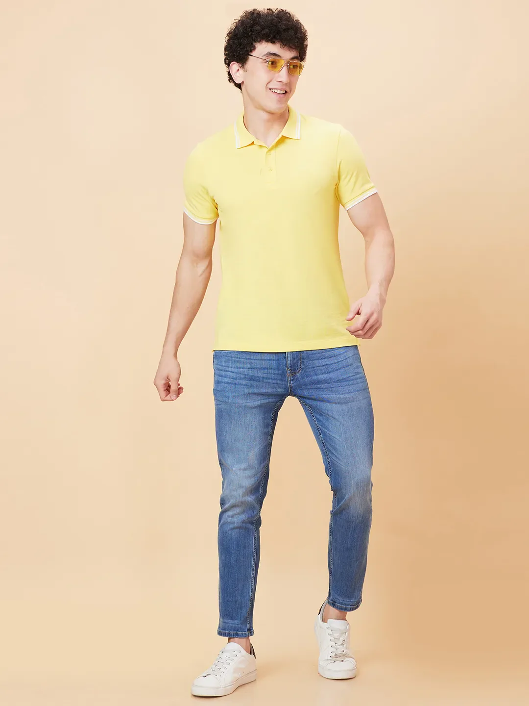 Yellow Regular Fit Men's Polo T-Shirt by Being Human Clothing - Image 6