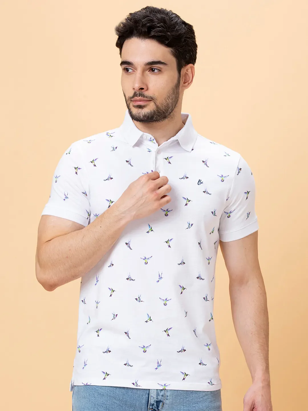 White Regular Fit Men's Polo T-shirt by Being Human Clothing