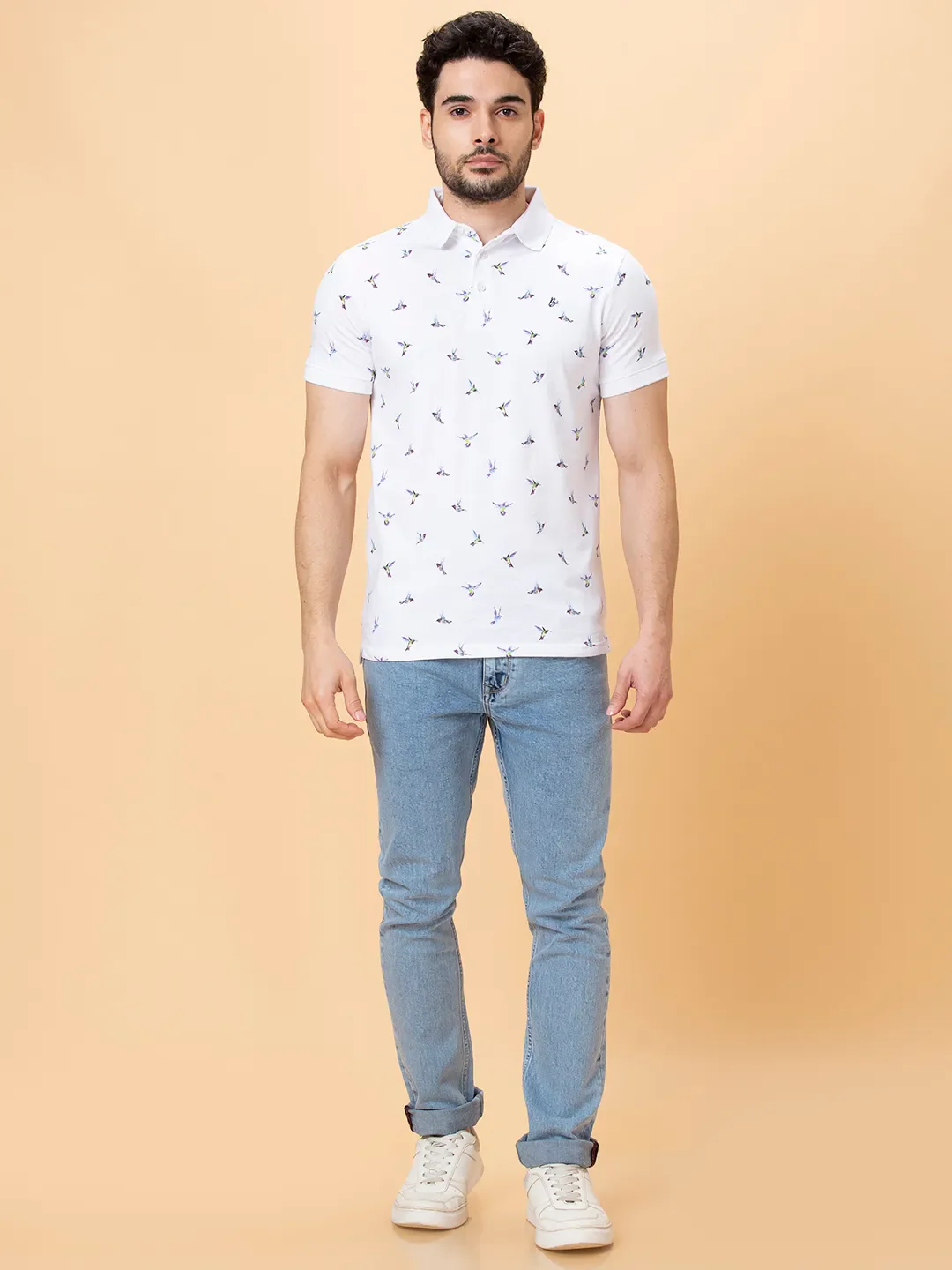 White Regular Fit Men's Polo T-shirt by Being Human Clothing - Image 2