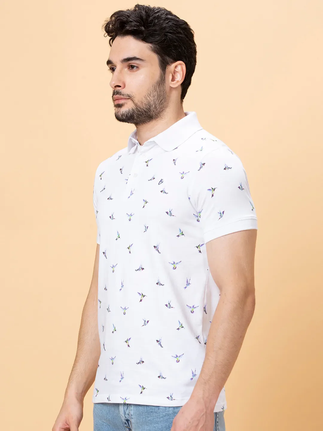 White Regular Fit Men's Polo T-shirt by Being Human Clothing - Image 4