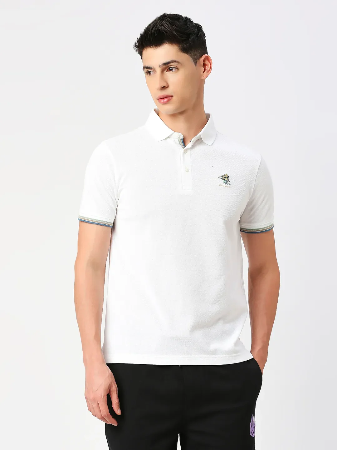 White Regular Fit Men's Polo T-Shirt by Being Human Clothing