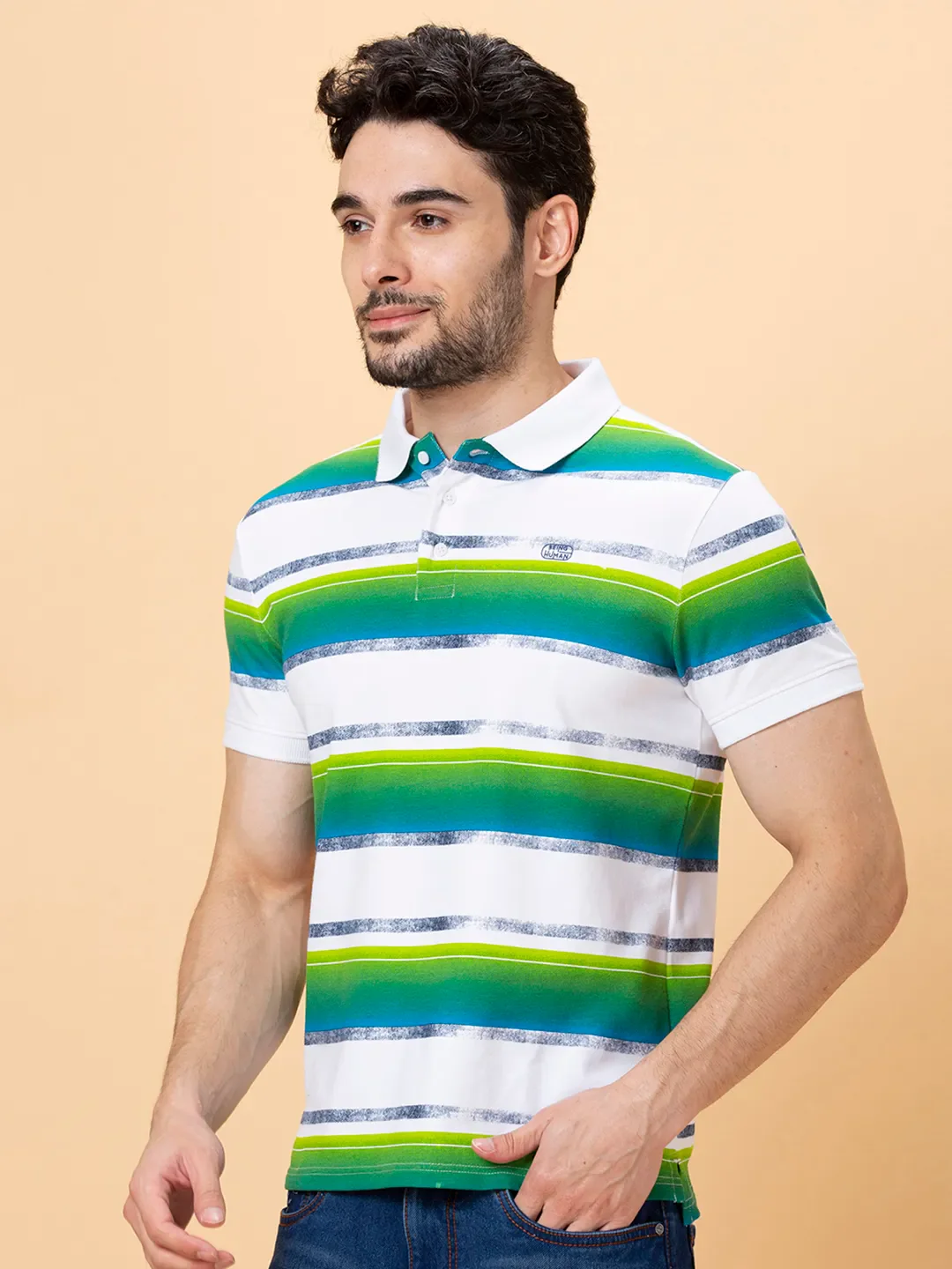 White Regular Fit Men's Polo T-shirt by Being Human Clothing - Image 4