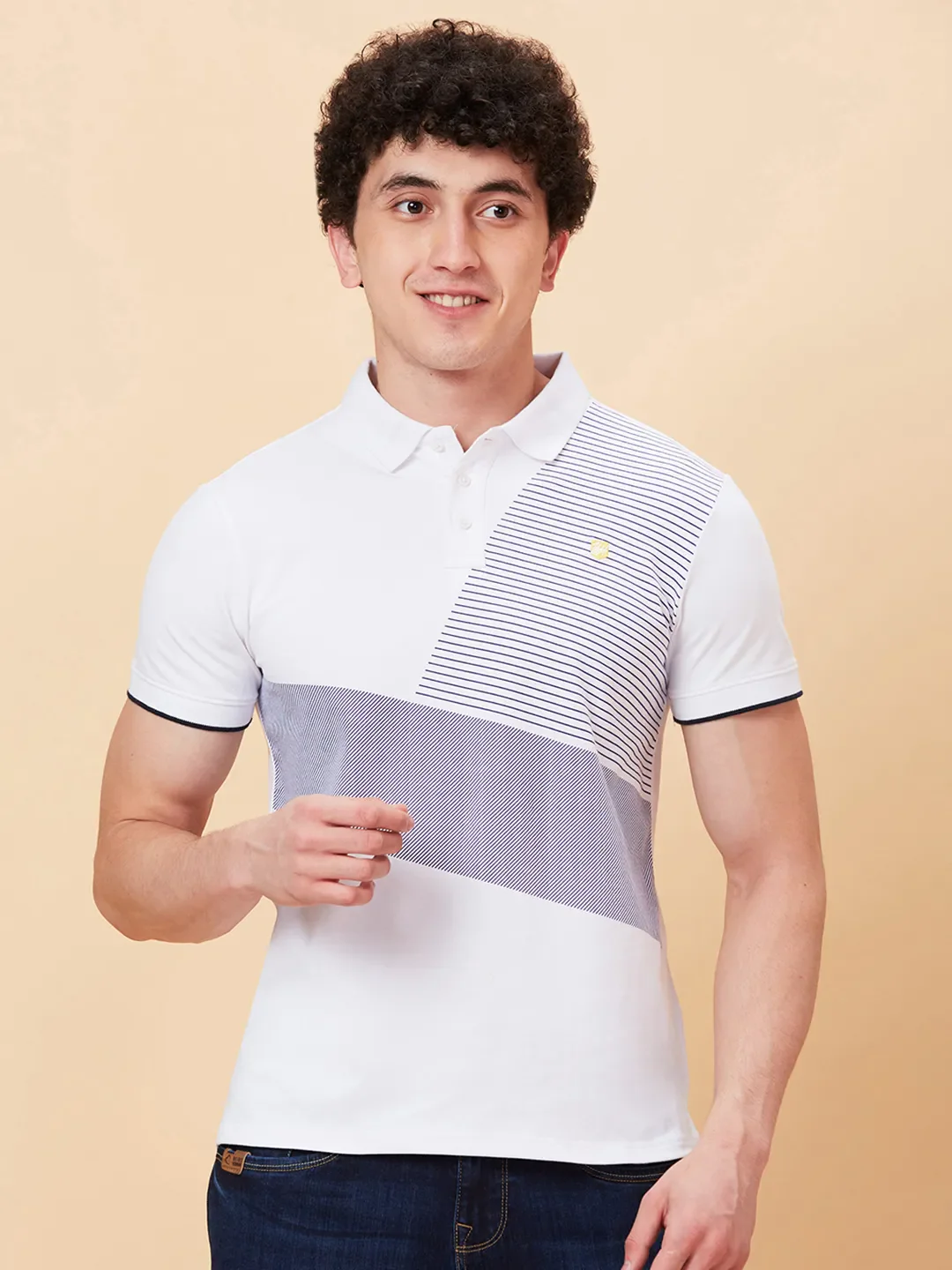 White Regular Fit Men's Polo T-Shirt by Being Human Clothing