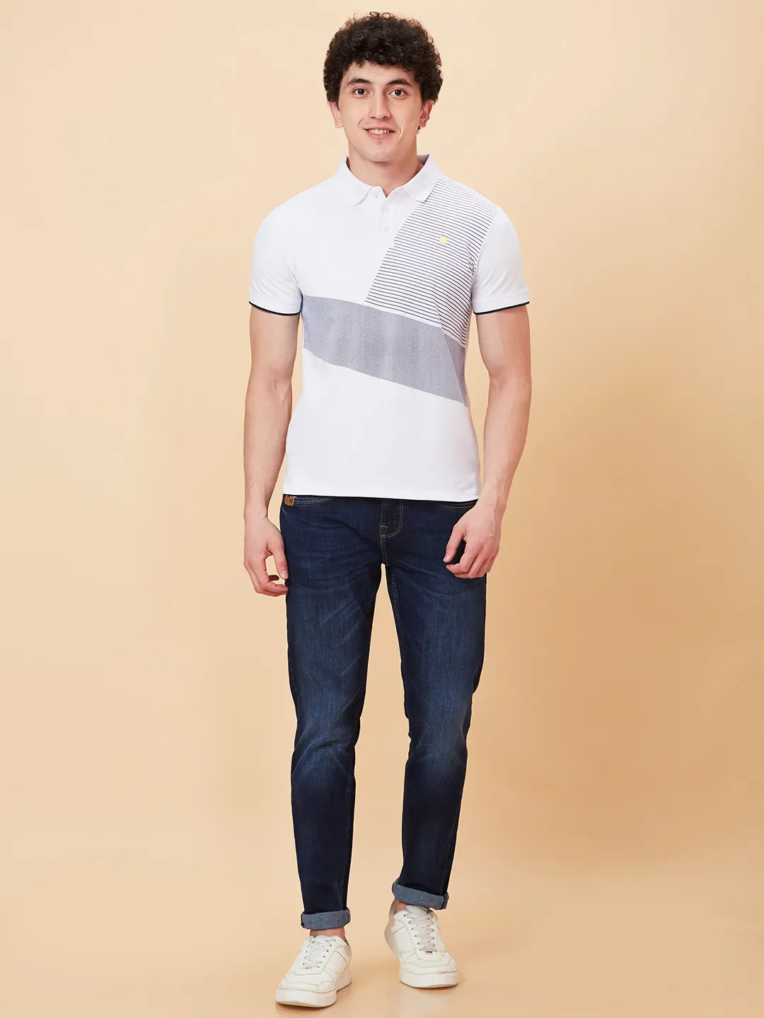 White Regular Fit Men's Polo T-Shirt by Being Human Clothing - Image 2