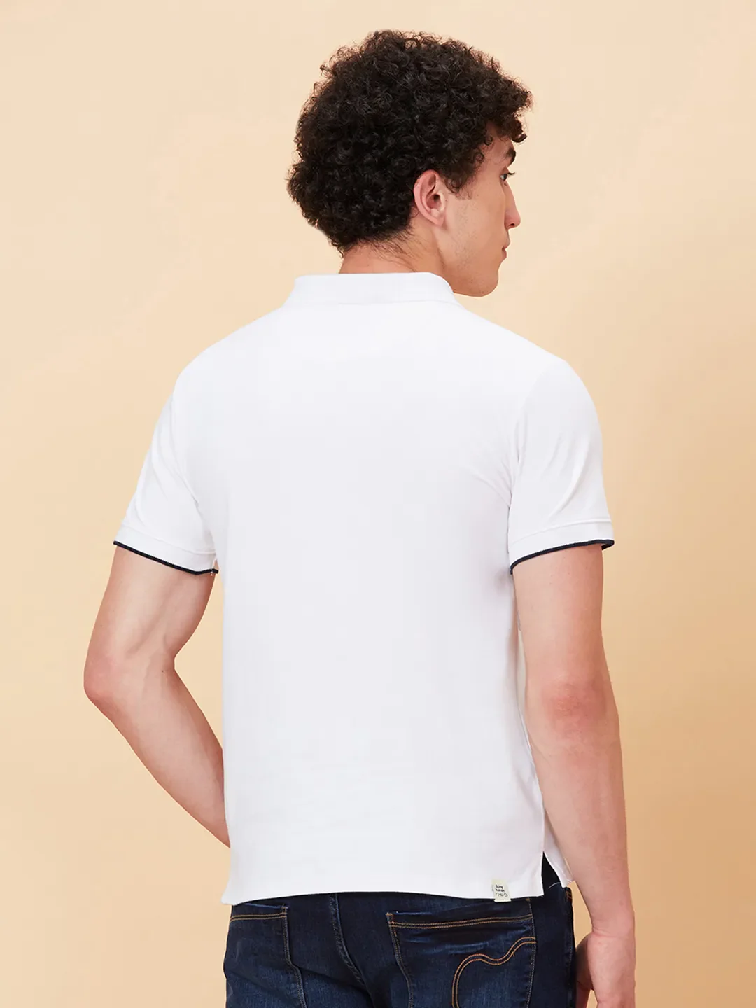 White Regular Fit Men's Polo T-Shirt by Being Human Clothing - Image 3