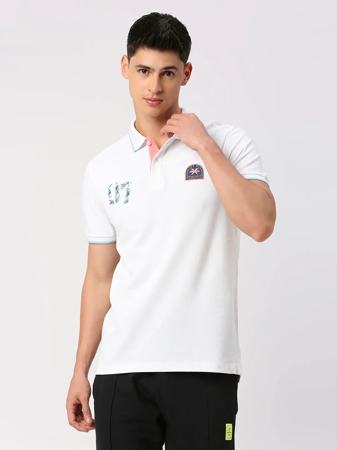 White Regular Fit Men's Polo T-Shirt by Being Human Clothing