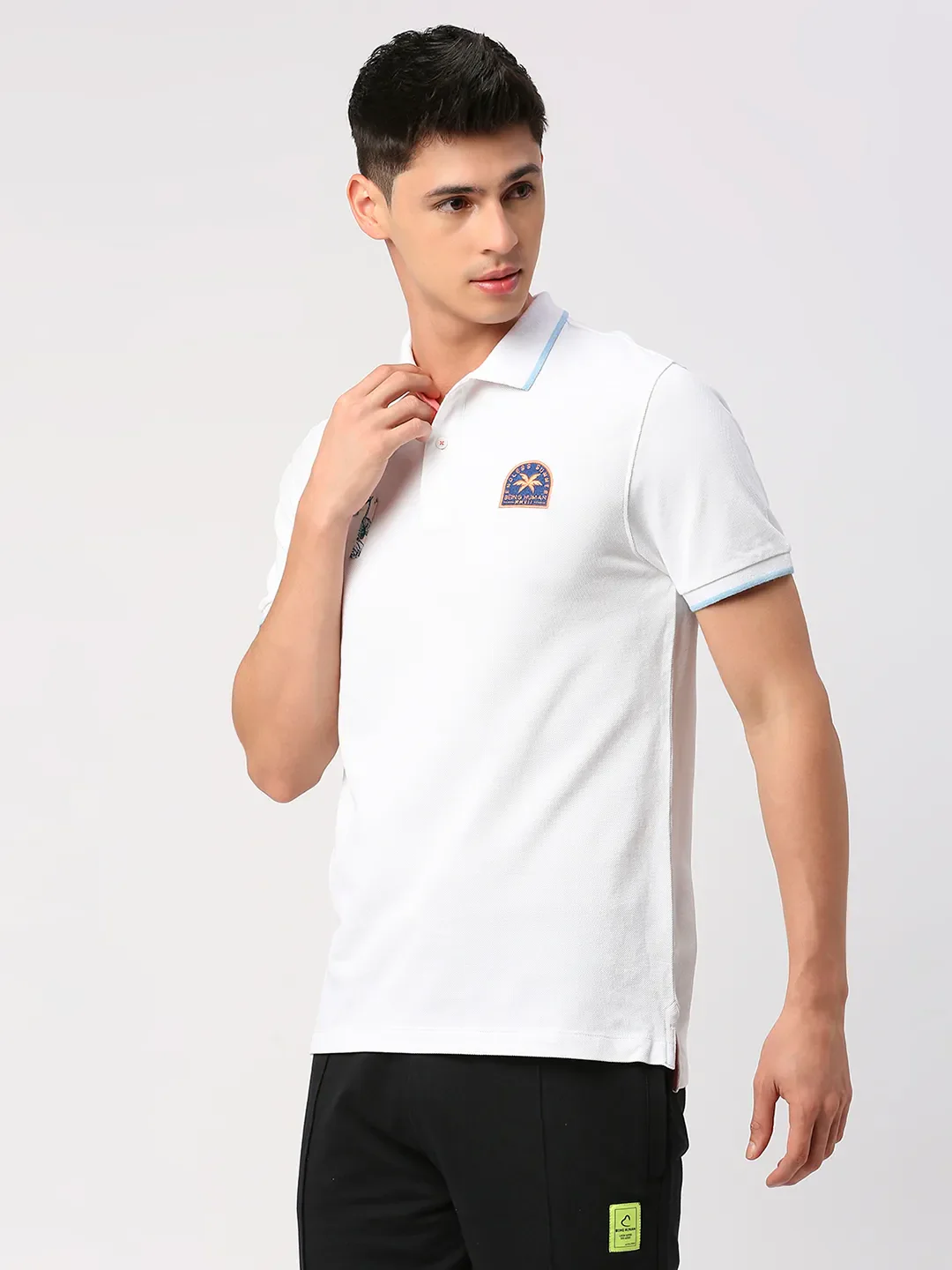 White Regular Fit Men's Polo T-Shirt by Being Human Clothing - Image 2