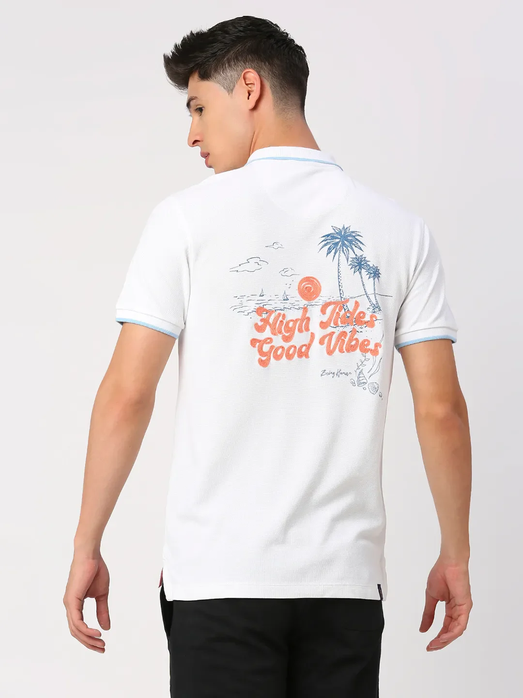 White Regular Fit Men's Polo T-Shirt by Being Human Clothing - Image 4