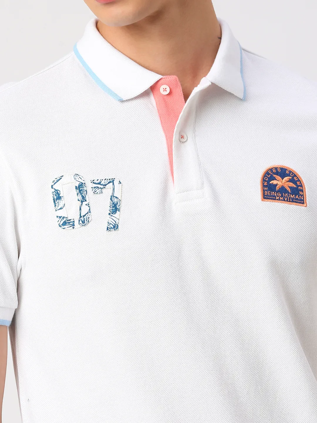 White Regular Fit Men's Polo T-Shirt by Being Human Clothing - Image 5