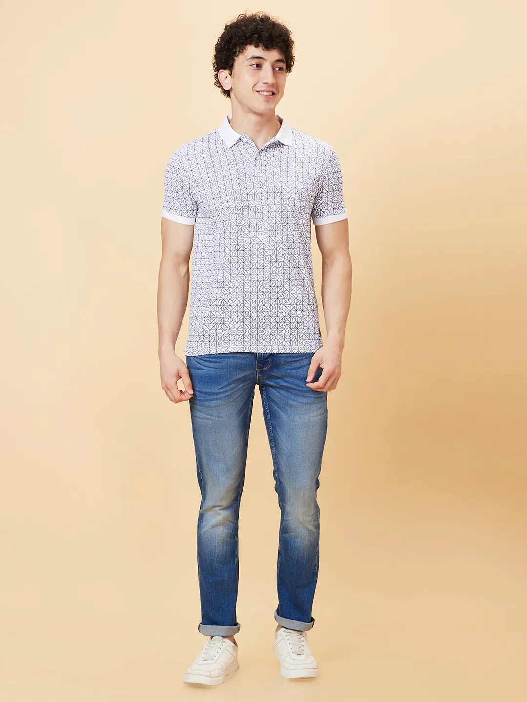 White Regular Fit Men's Polo T-shirt by Being Human Clothing - Image 2