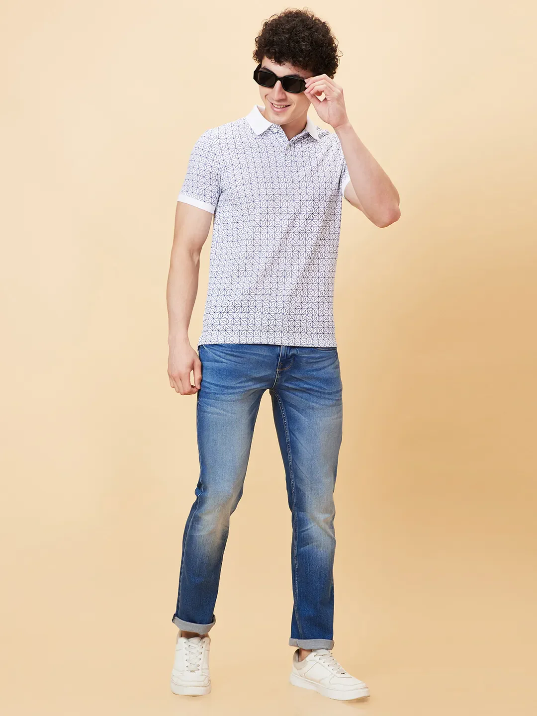 White Regular Fit Men's Polo T-shirt by Being Human Clothing - Image 6