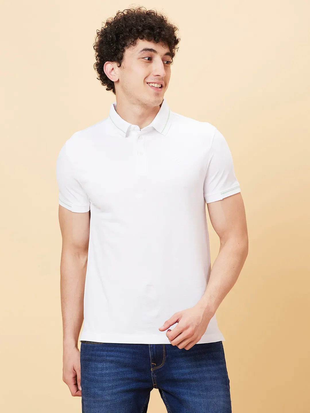 White Regular Fit Men's Polo T-Shirt by Being Human Clothing