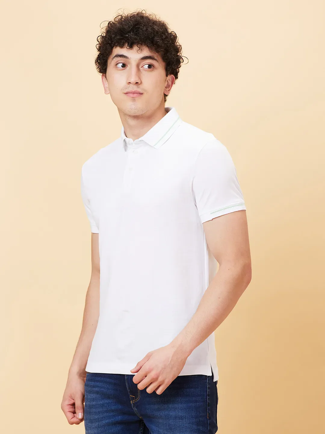White Regular Fit Men's Polo T-Shirt by Being Human Clothing - Image 3