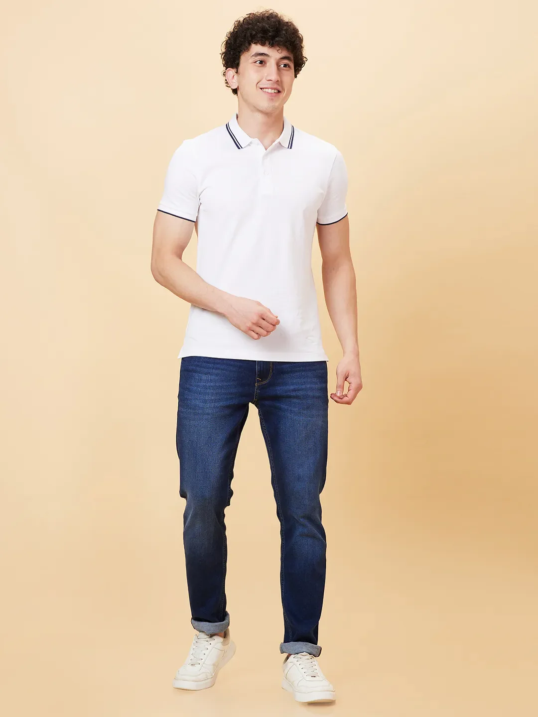 White Regular Fit Men's Polo T-Shirt by Being Human Clothing - Image 2