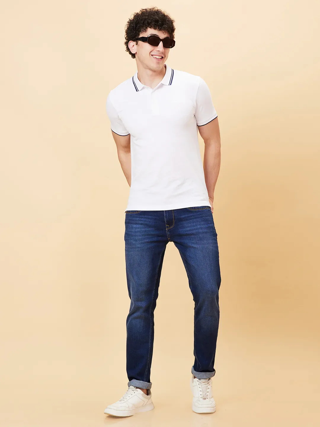 White Regular Fit Men's Polo T-Shirt by Being Human Clothing - Image 6