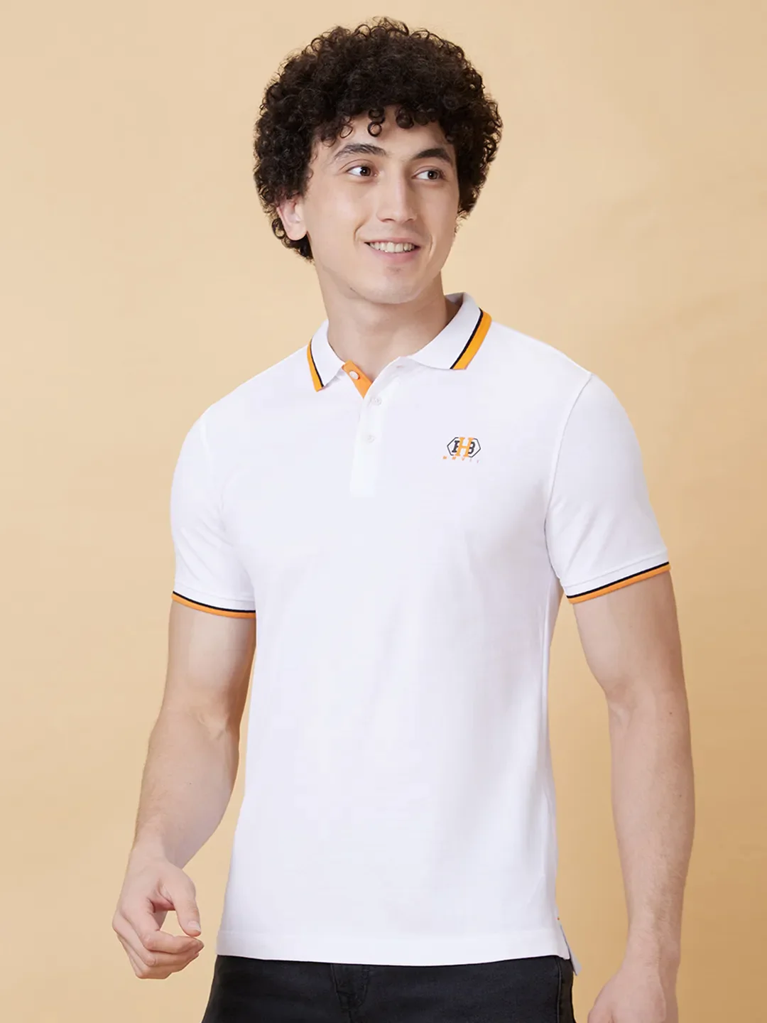 White Regular Fit Men's Polo T-Shirt by Being Human Clothing - Image 3