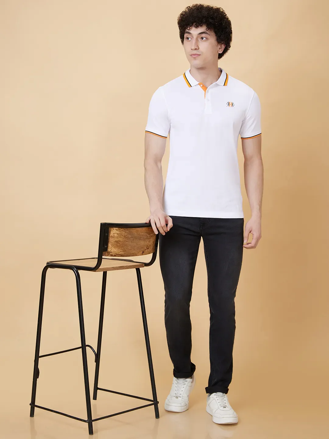 White Regular Fit Men's Polo T-Shirt by Being Human Clothing - Image 5