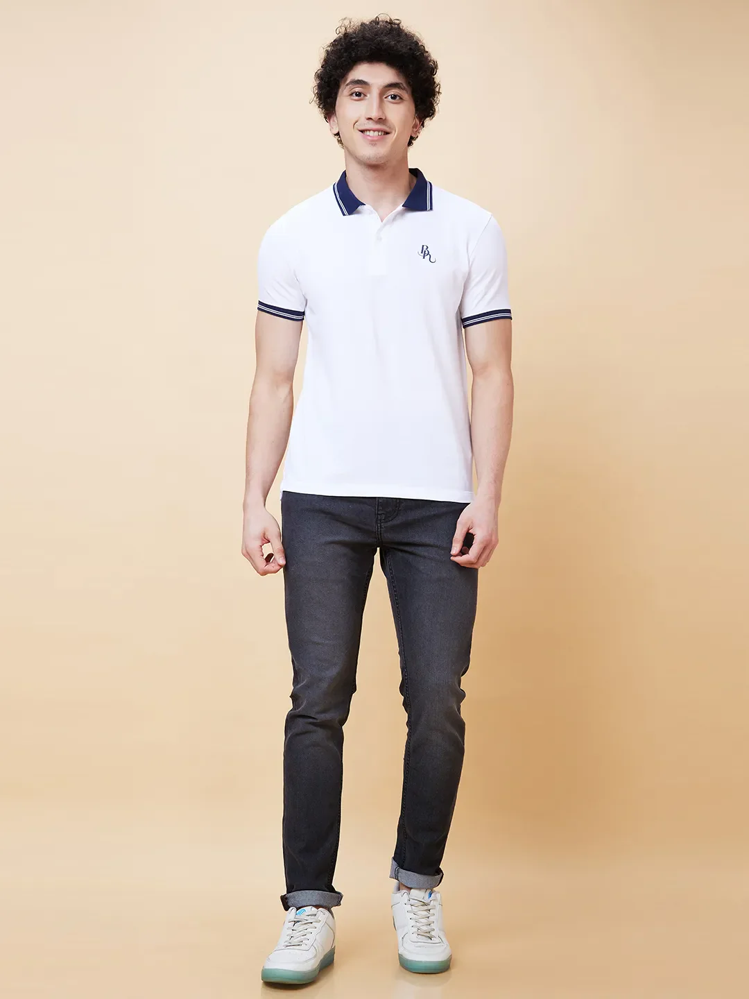 White Regular Fit Men's Polo T-Shirt by Being Human Clothing