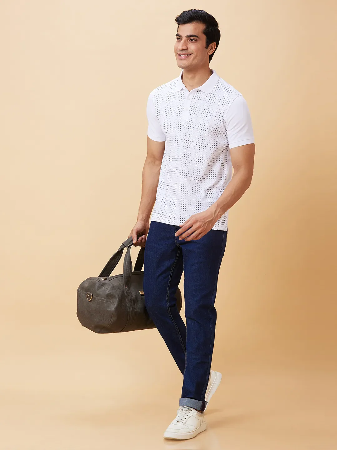 White Regular Fit Men's Polo T-Shirt by Being Human Clothing - Image 5