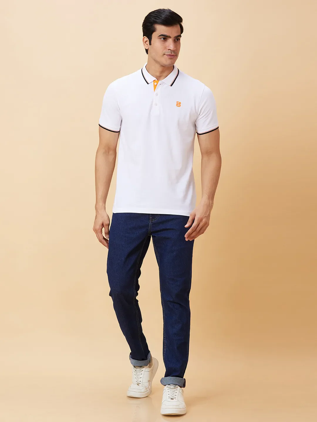 White Regular Fit Men's Polo T-Shirt by Being Human Clothing