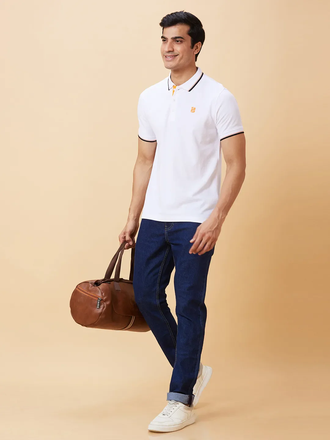White Regular Fit Men's Polo T-Shirt by Being Human Clothing - Image 5