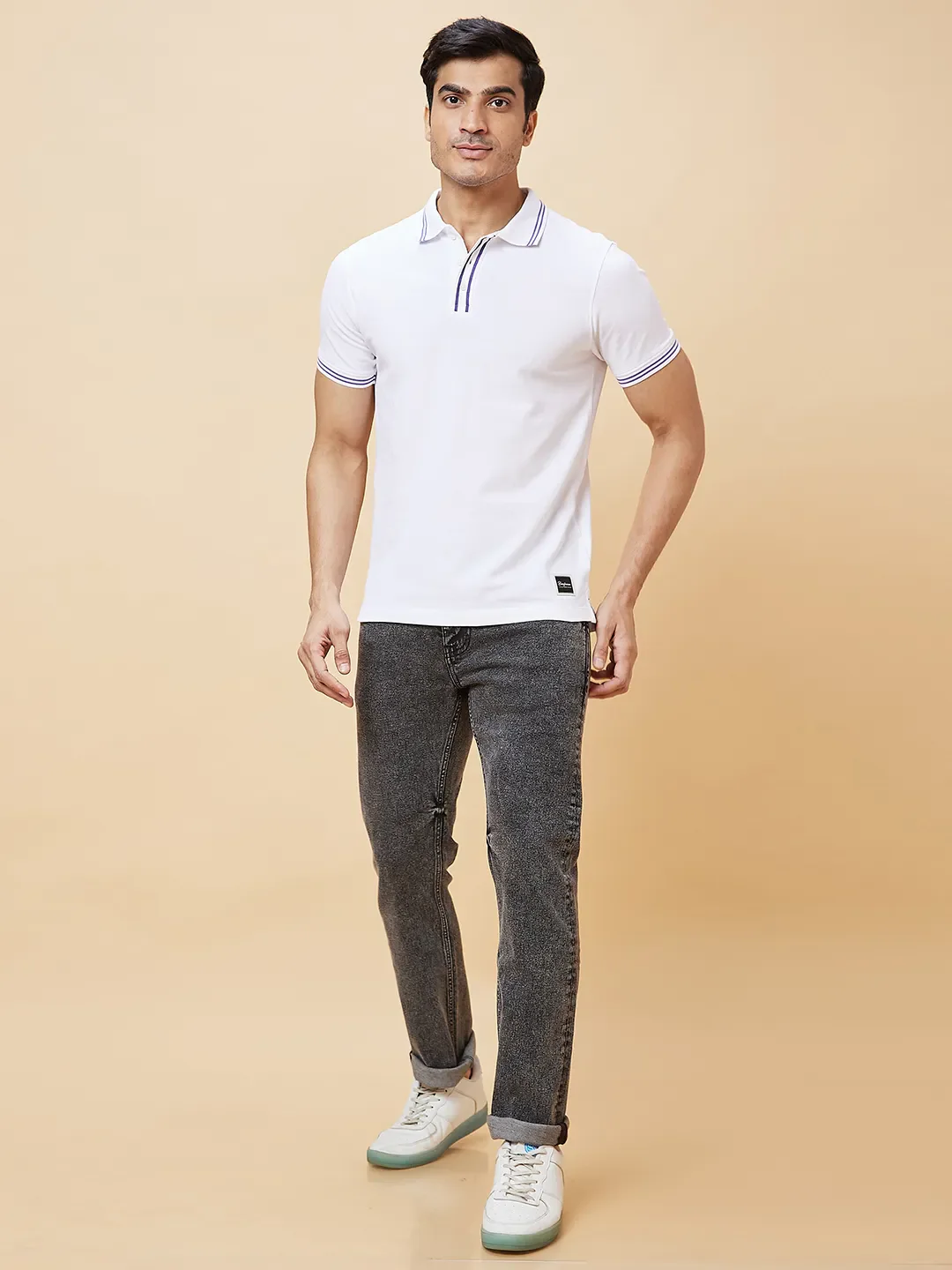 White Regular Fit Men's Polo T-Shirt by Being Human Clothing