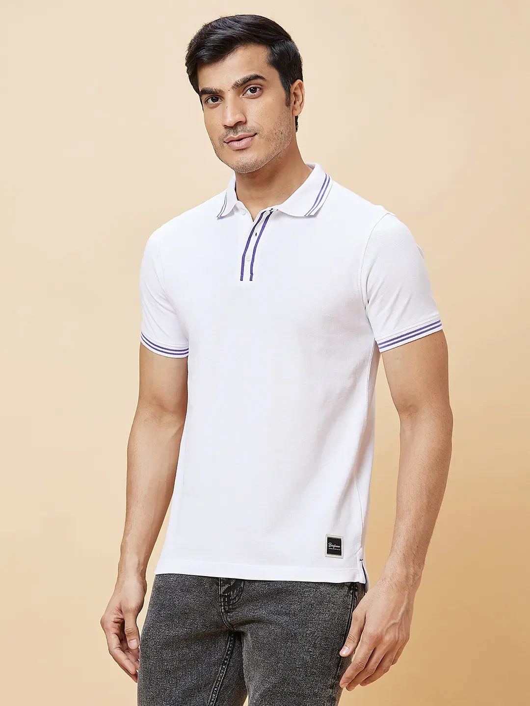 White Regular Fit Men's Polo T-Shirt by Being Human Clothing - Image 2